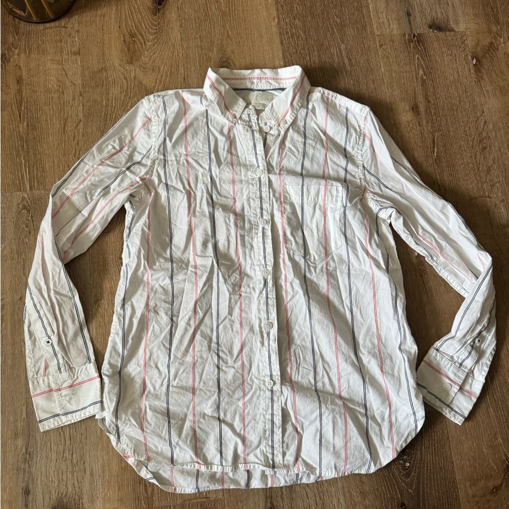 J. Crew‎ White Shirt with Pink Stripes Button Down Size 6